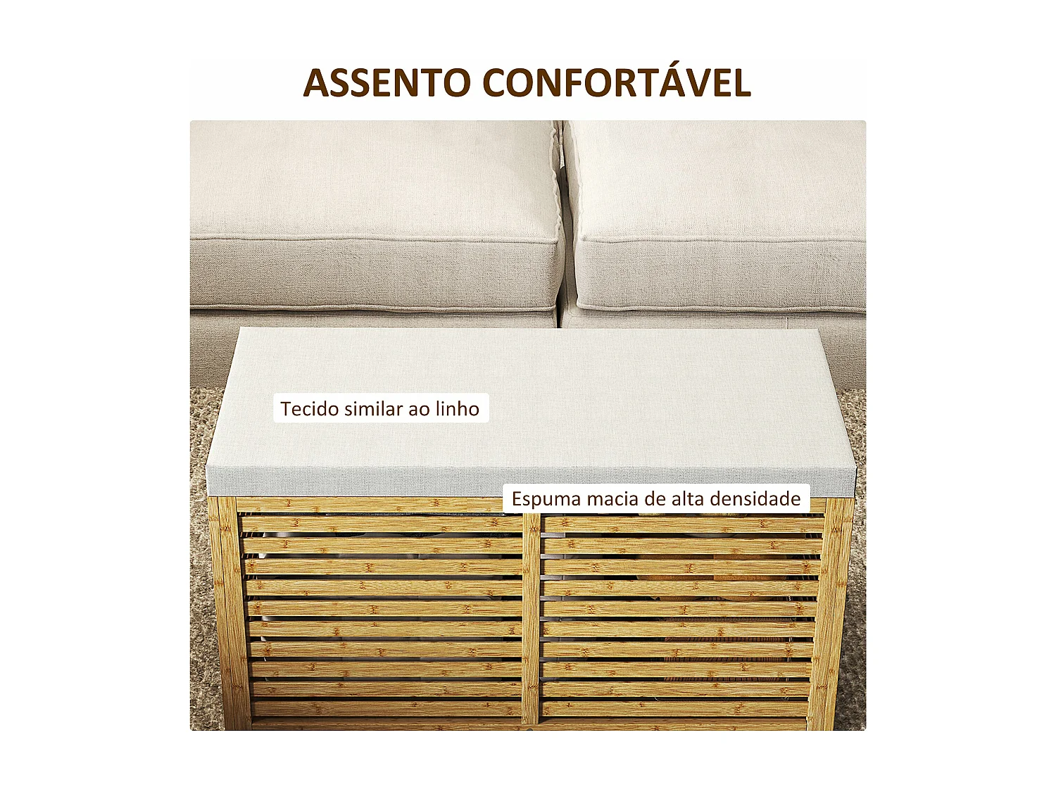 Baú de Arrumação Estofado em Linho Sintético com Estrutura de Bambu 122L - Modelo Cefalù