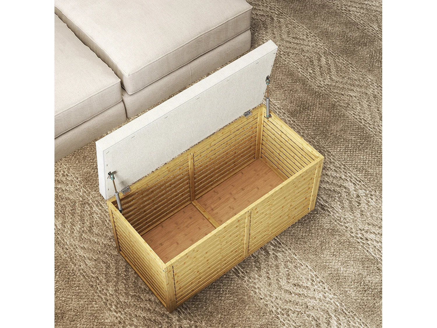 Baú de Arrumação Estofado em Linho Sintético com Estrutura de Bambu 122L - Modelo Cefalù