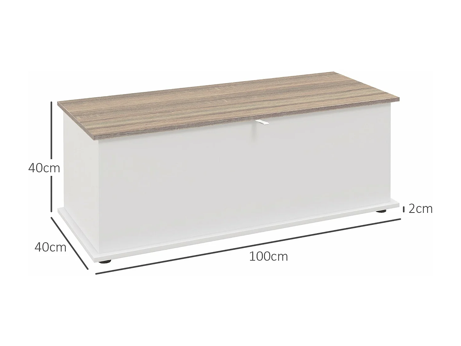 Baú de Armazenamento de Madeira Estilo Moderno para Quarto e Sala – Carga Máxima de 60kg, 100x40x40 cm, Branco e Madeira – Modelo Biarritz