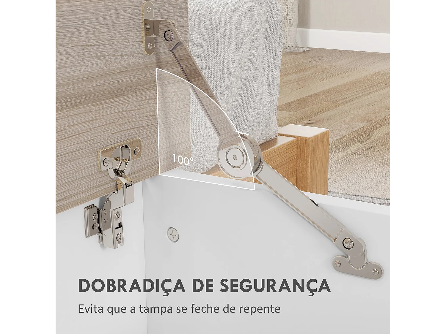 Baú de Armazenamento de Madeira Estilo Moderno para Quarto e Sala – Carga Máxima de 60kg, 100x40x40 cm, Branco e Madeira – Modelo Biarritz