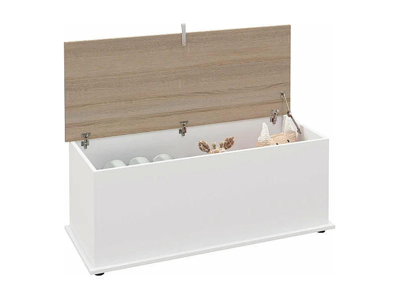 Baú de Armazenamento de Madeira Estilo Moderno para Quarto e Sala – Carga Máxima de 60kg, 100x40x40 cm, Branco e Madeira – Modelo Biarritz