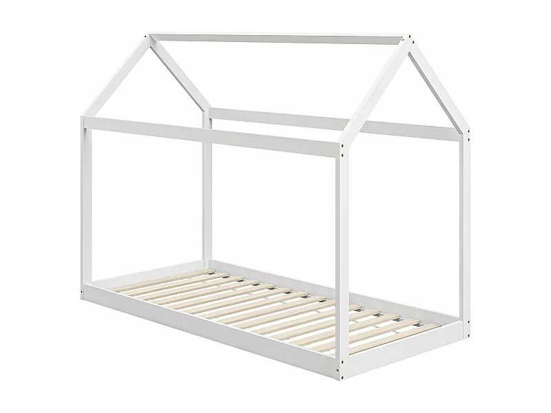 Cama Individual de Madeira em Forma de Casa 90x190 cm para Quarto Infantil - Modelo Avignon em Branco