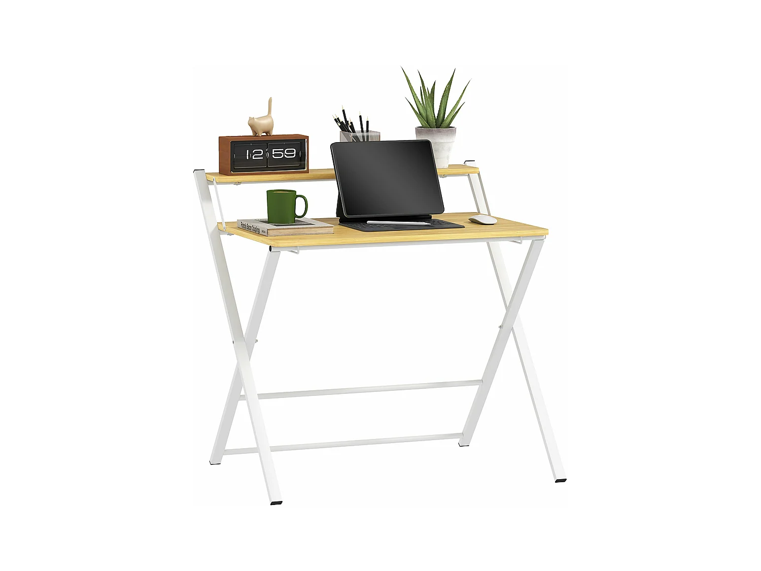 Escritorio Errol Homcom diseño plegable natural/blanco 82x86x66 cm