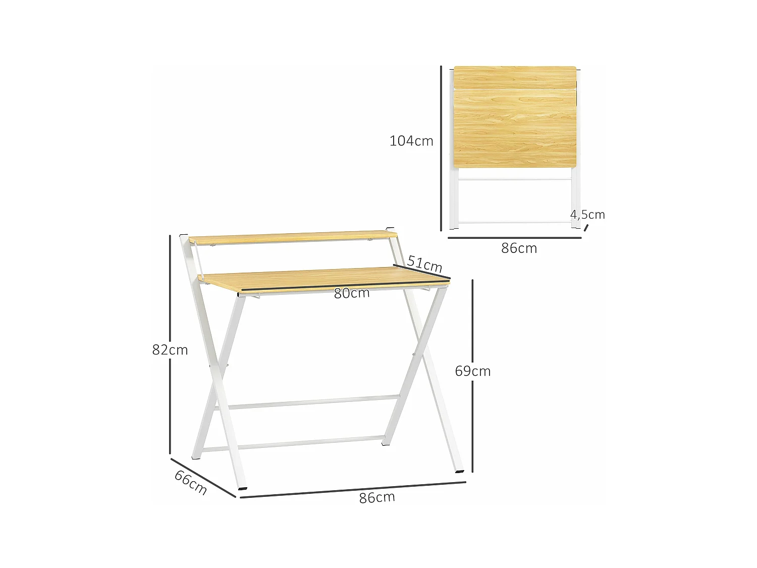 Escritorio Errol Homcom diseño plegable natural/blanco 82x86x66 cm