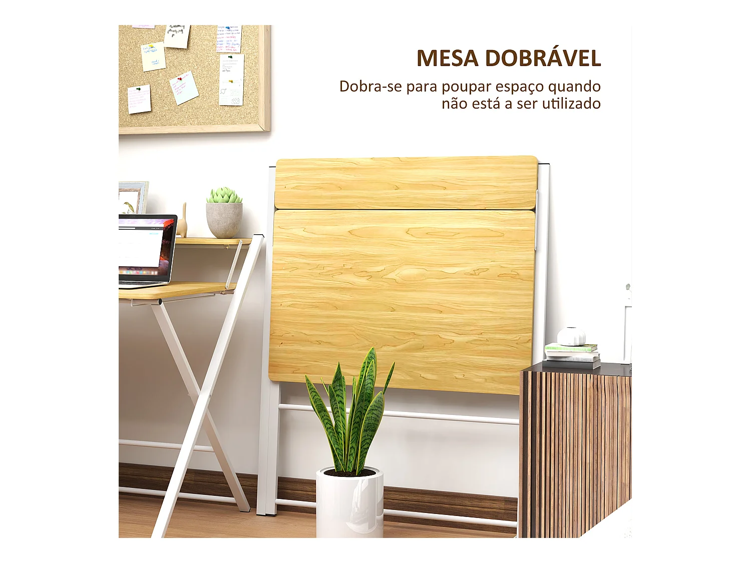 Escritorio Errol Homcom diseño plegable natural/blanco 82x86x66 cm