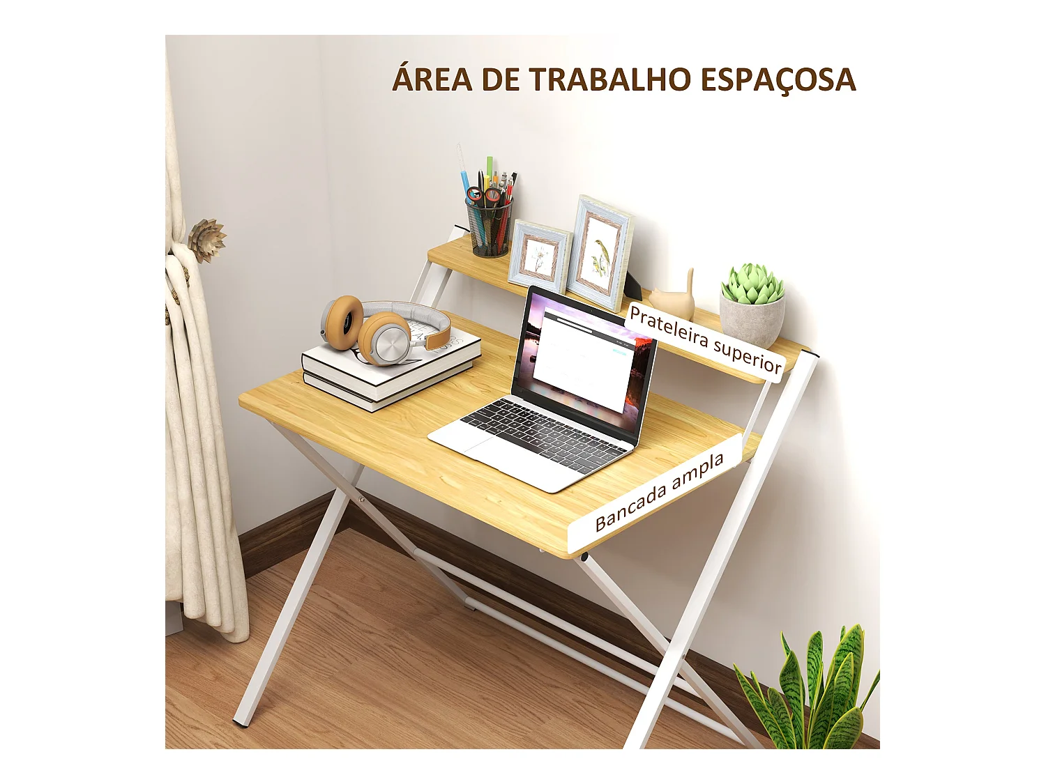 Escritorio Errol Homcom diseño plegable natural/blanco 82x86x66 cm