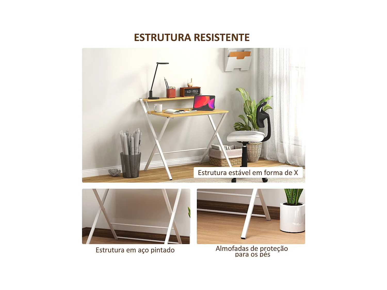 Escritorio Errol Homcom diseño plegable natural/blanco 82x86x66 cm