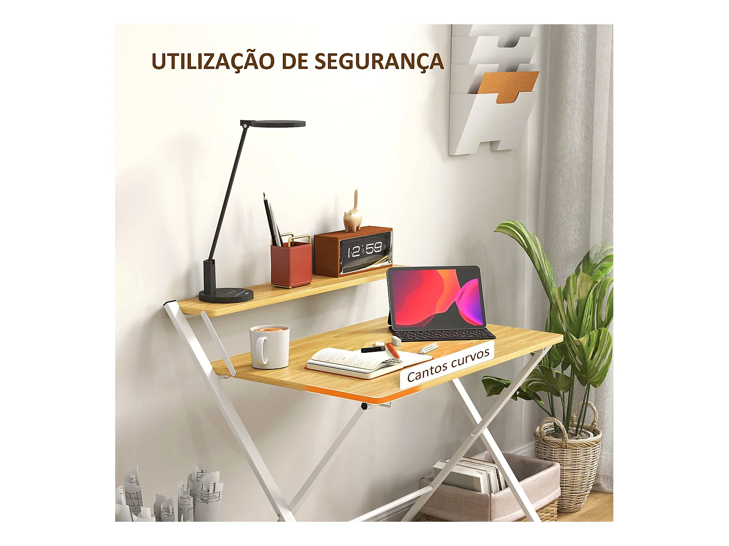 Escritorio Errol Homcom diseño plegable natural/blanco 82x86x66 cm