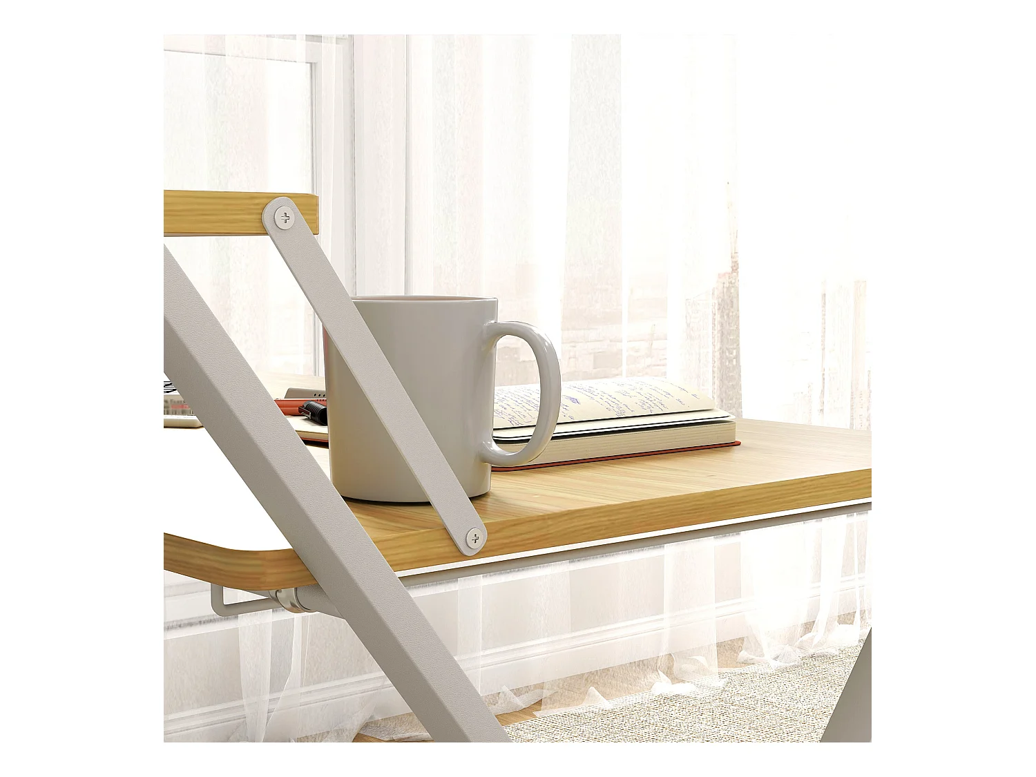 Escritorio Errol Homcom diseño plegable natural/blanco 82x86x66 cm