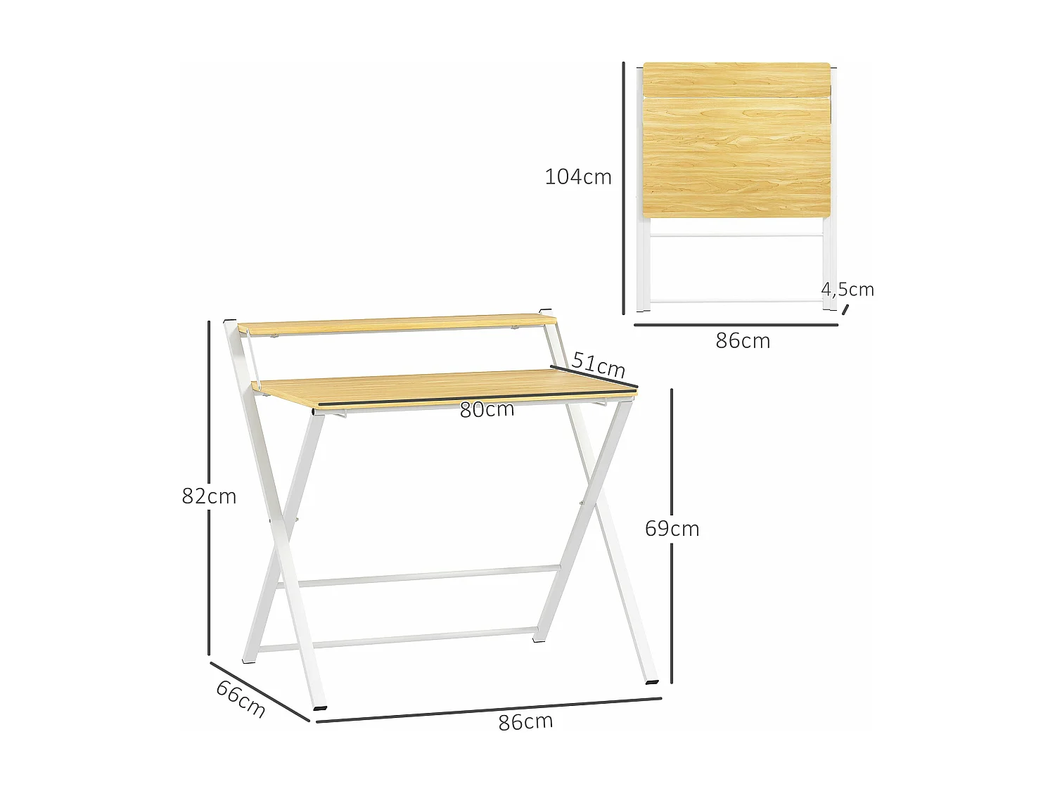 Escritorio Errol Homcom diseño plegable natural/blanco 82x86x66 cm