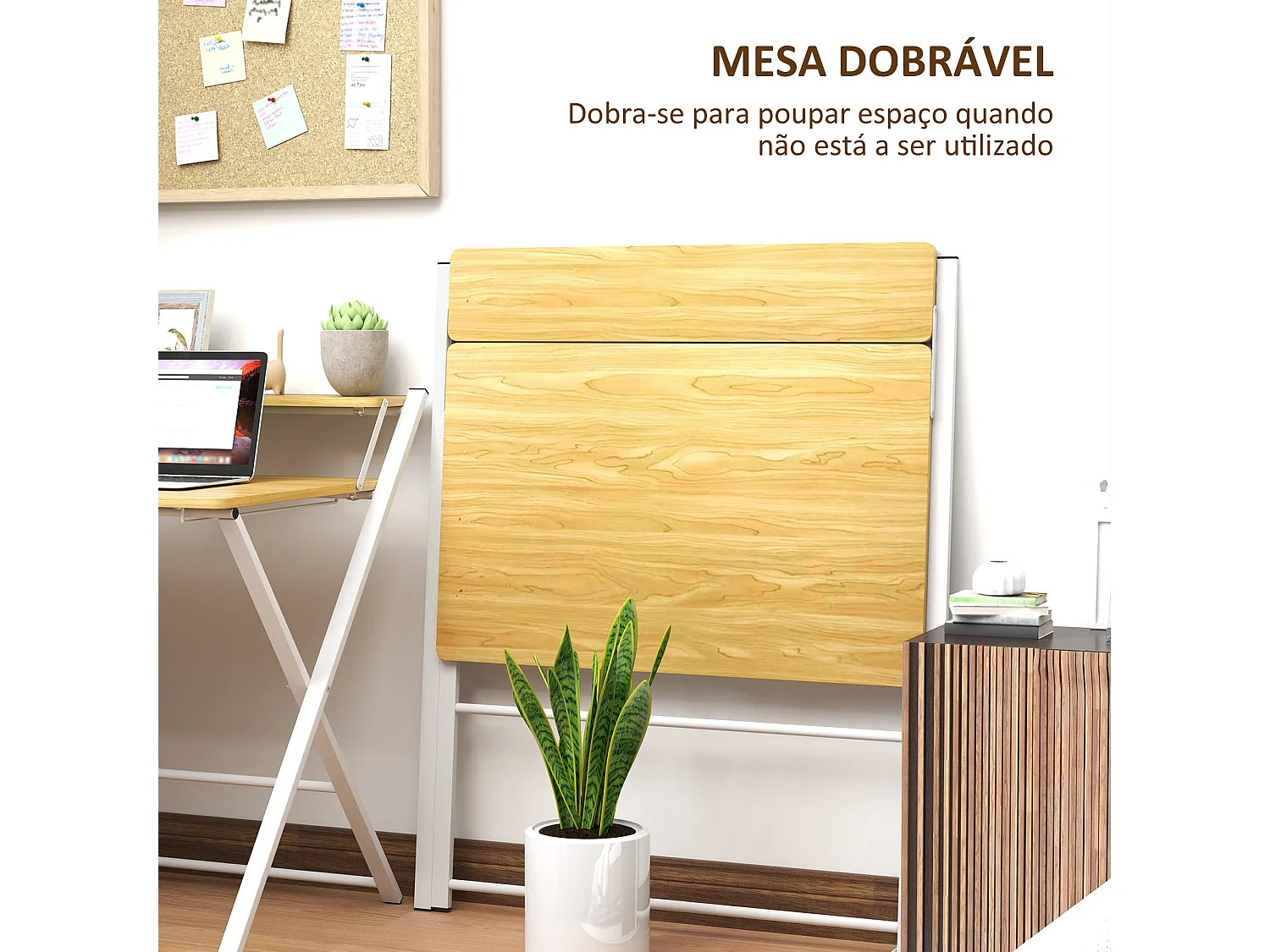 Escritorio Errol Homcom diseño plegable natural/blanco 82x86x66 cm