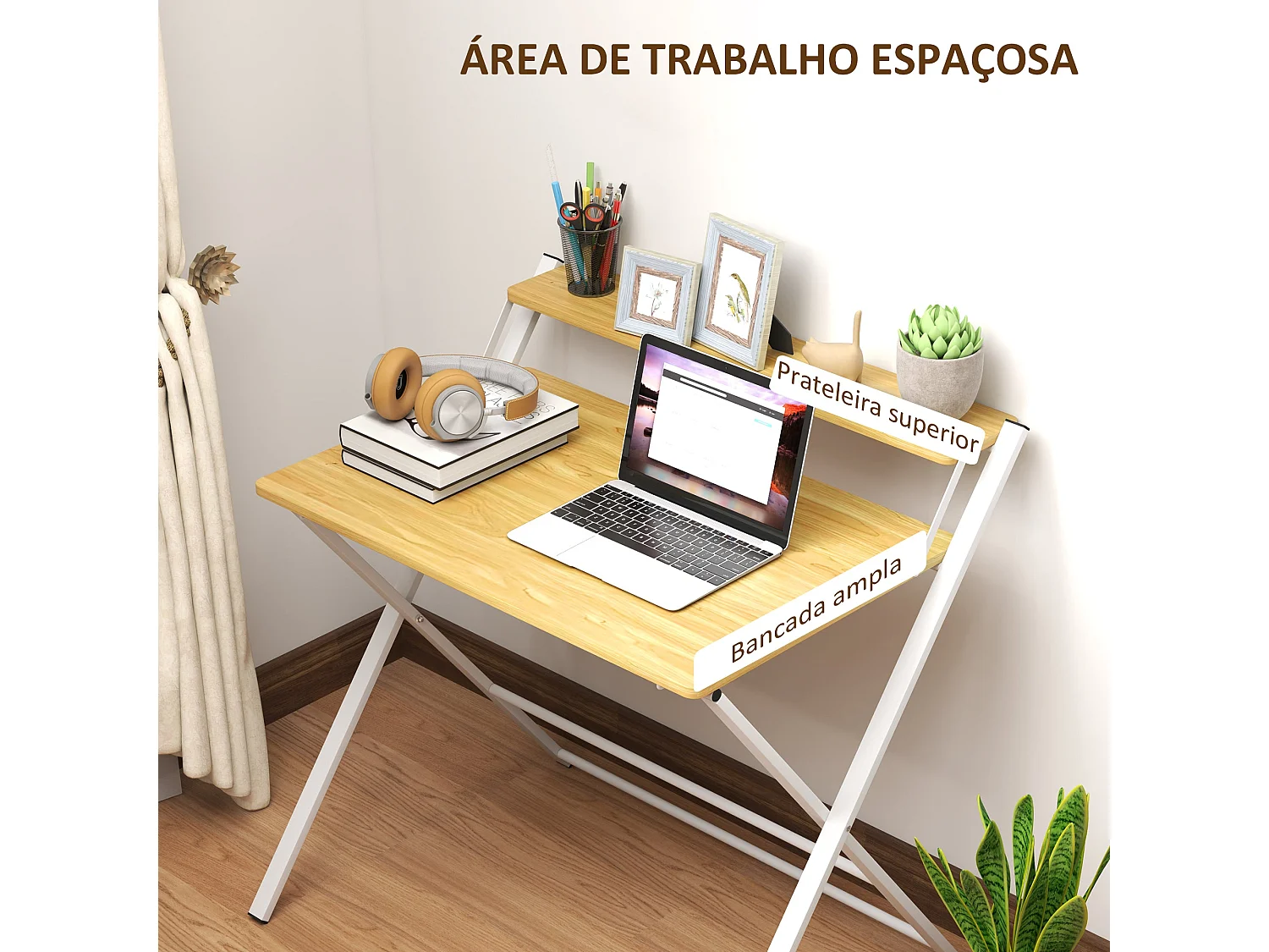Escritorio Errol Homcom diseño plegable natural/blanco 82x86x66 cm