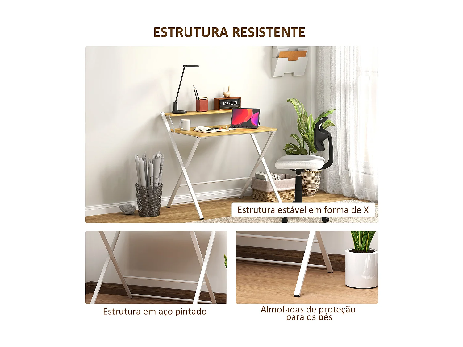 Escritorio Errol Homcom diseño plegable natural/blanco 82x86x66 cm