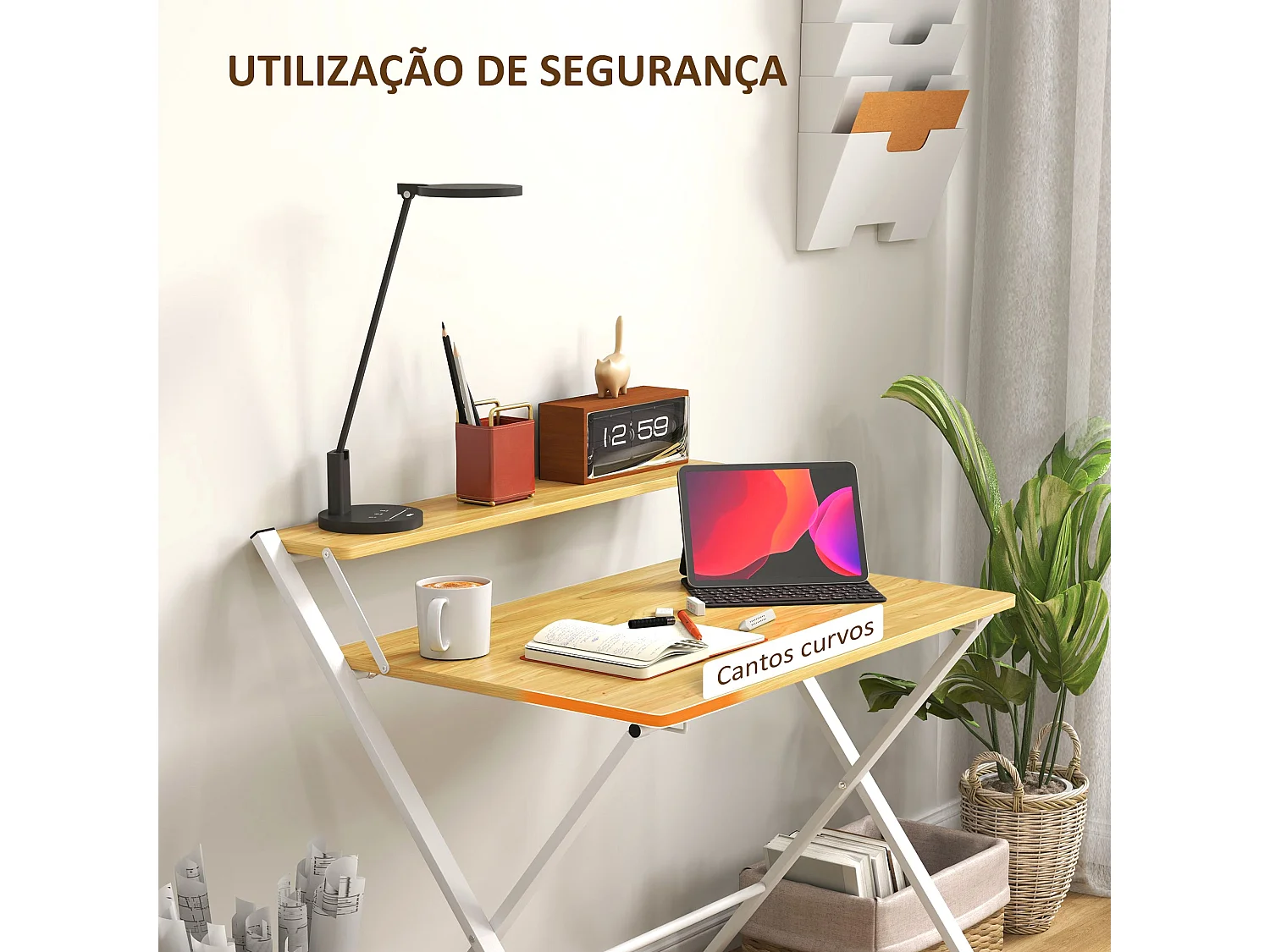 Escritorio Errol Homcom diseño plegable natural/blanco 82x86x66 cm