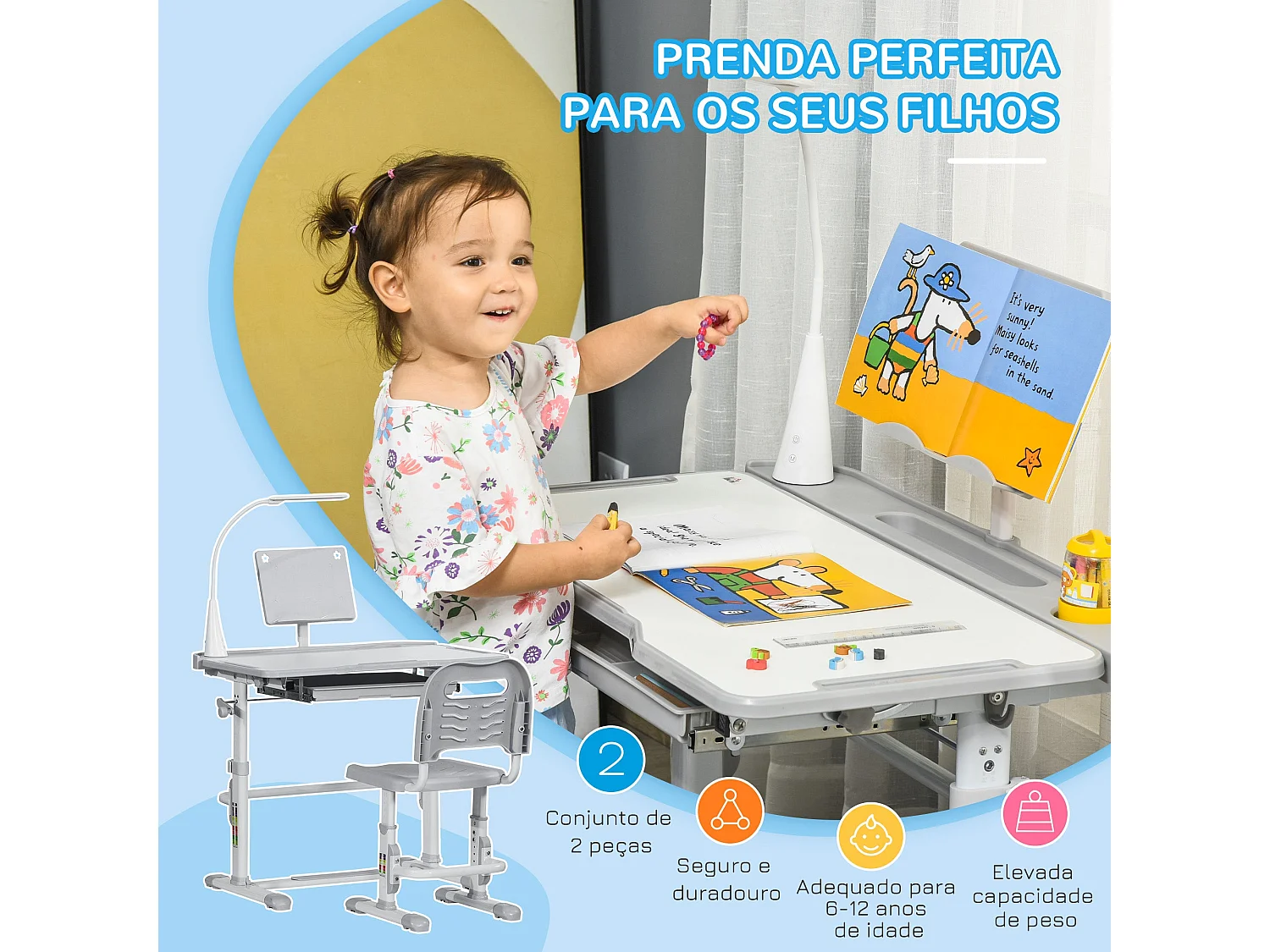 Secretária de Canto Moderna Luleå em Branco - 80x49 cm, Ideal para Estudo e Trabalho