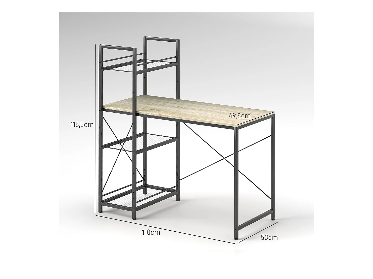 Escritorio Melón Homcom + estantería reversible natural/negro 115,5x110x53 cm