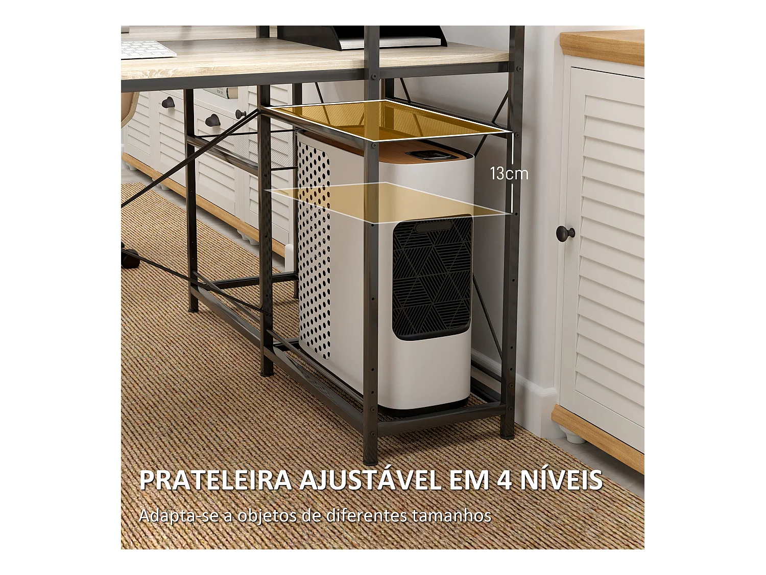 Escritorio Melón Homcom + estantería reversible natural/negro 115,5x110x53 cm