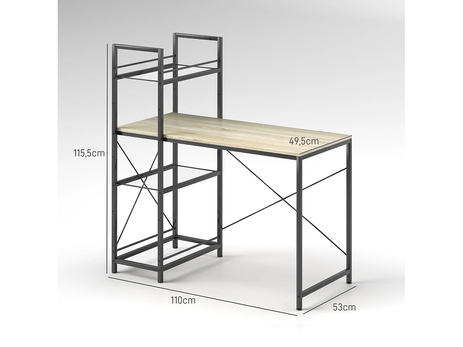 Escritorio Melón Homcom + estantería reversible natural/negro 115,5x110x53 cm