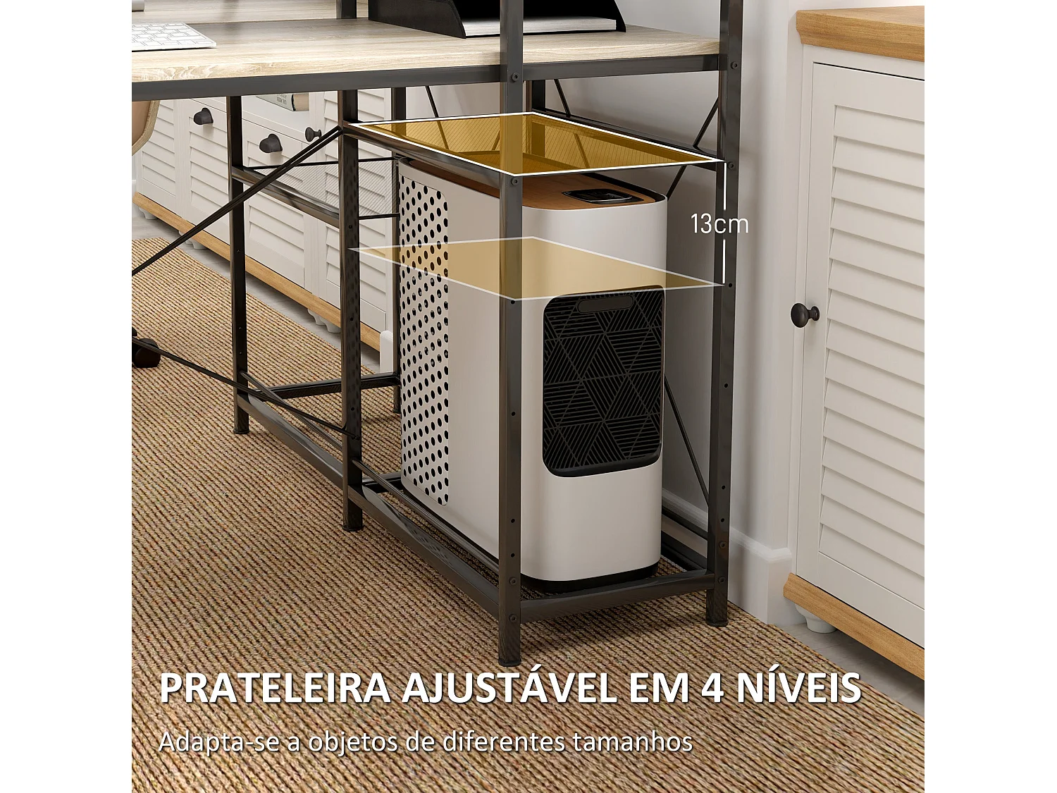 Escritorio Melón Homcom + estantería reversible natural/negro 115,5x110x53 cm