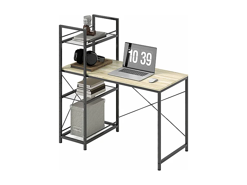 Escritorio Melón Homcom + estantería reversible natural/negro 115,5x110x53 cm