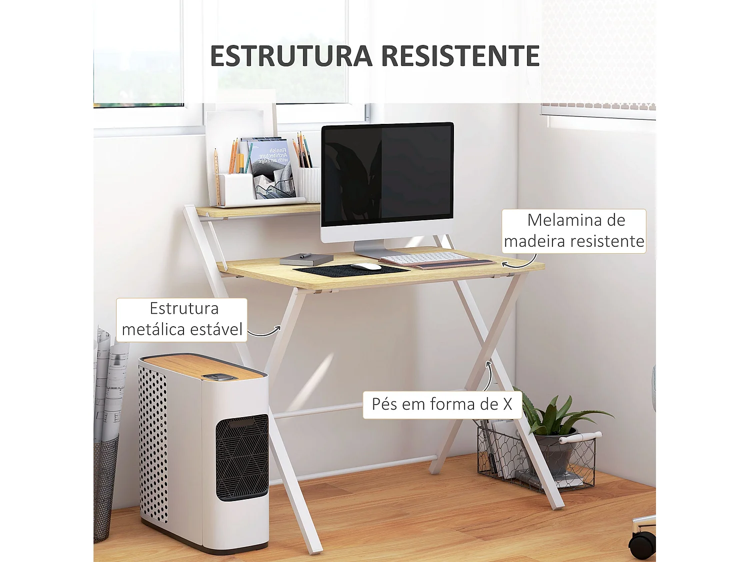 Secretária de Canto Oslo Moderna em Branco – Compacta e Funcional para Escritórios e Estudo