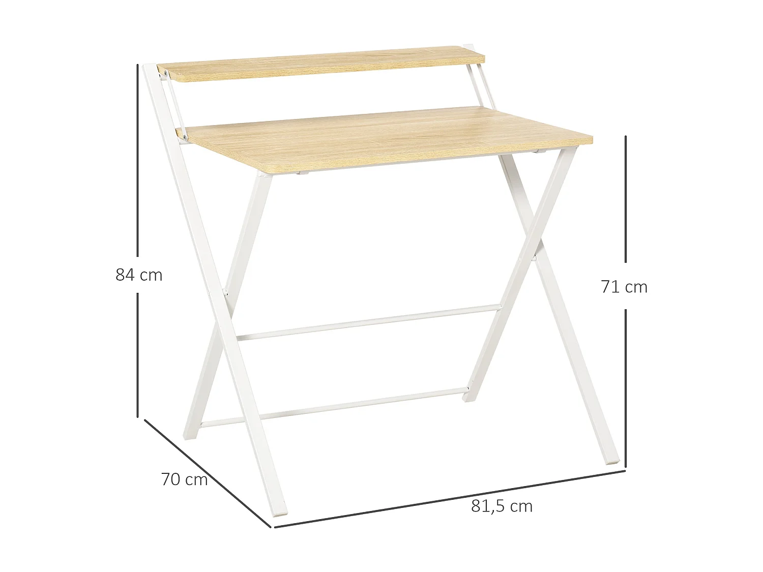 Escritorio Botel Homcom pregable con estante blanco/natural 84x81,5x70 cm