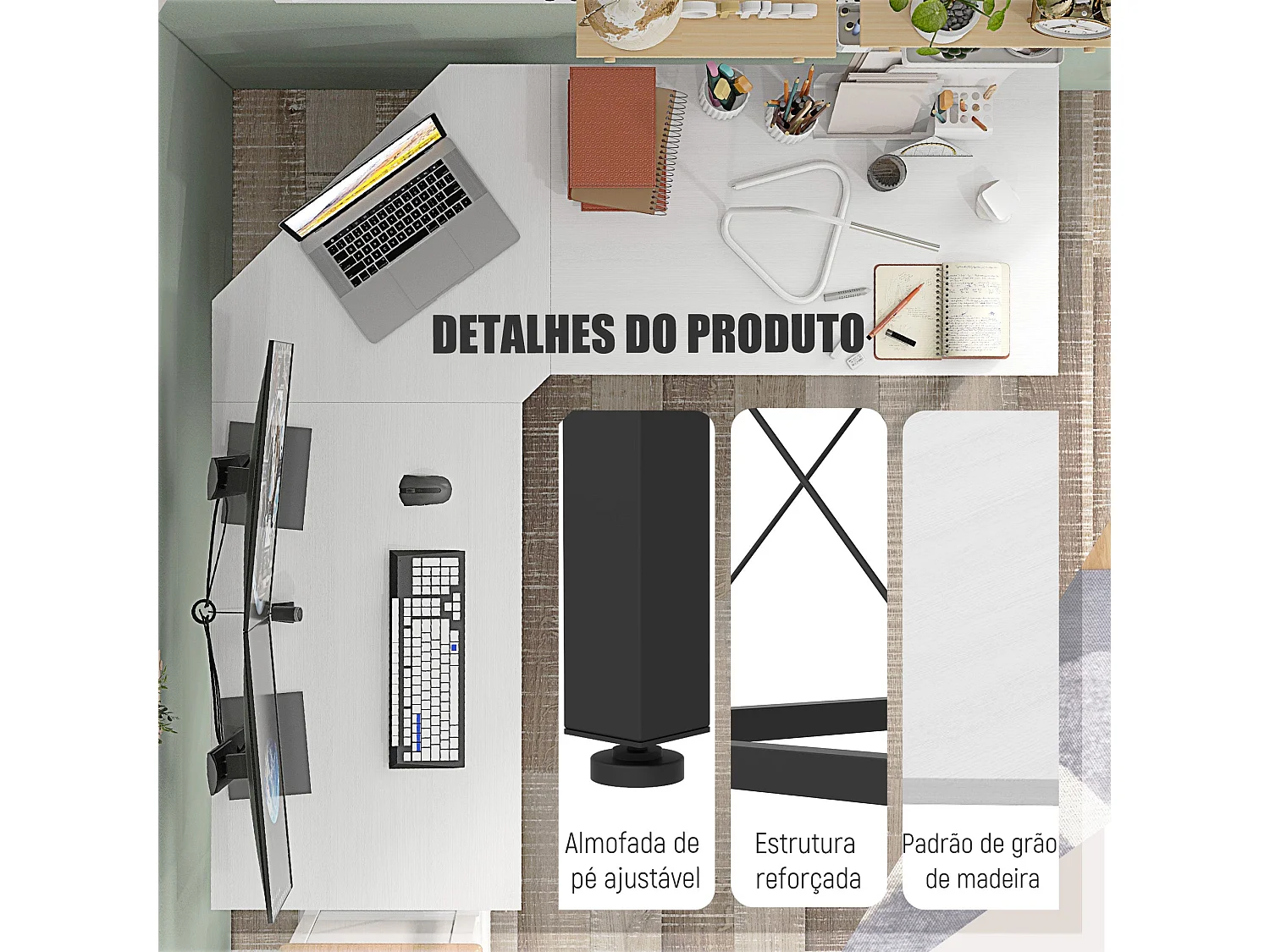 Secretária de Canto Moderna Nice – 150x150x76 cm – Ideal para Escritório e Estudo