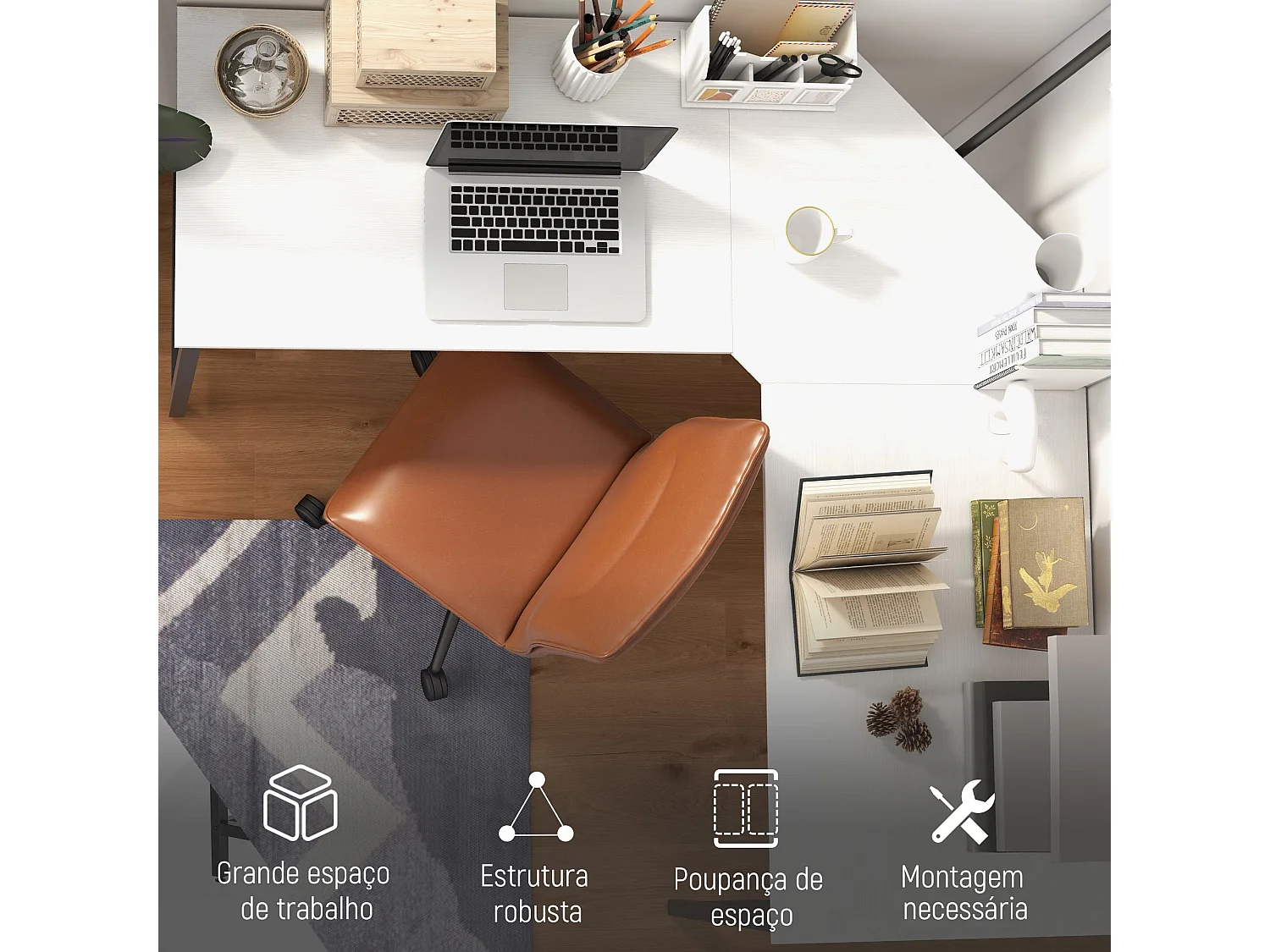 Secretária de Canto Moderna Nice – 150x150x76 cm – Ideal para Escritório e Estudo