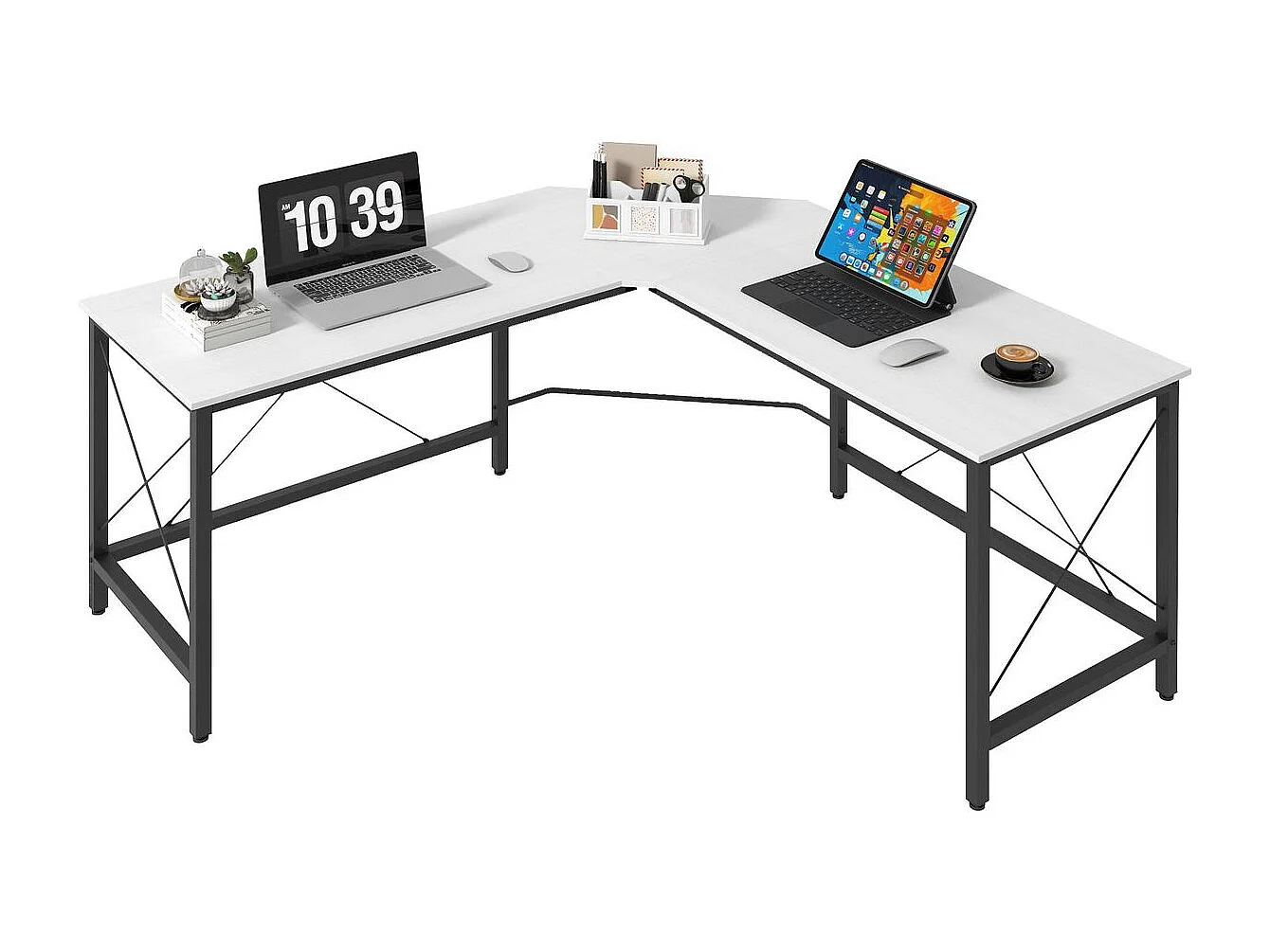 Escritorio Frambuesa Homcom diseño esquinero blanco 76x150x150 cm