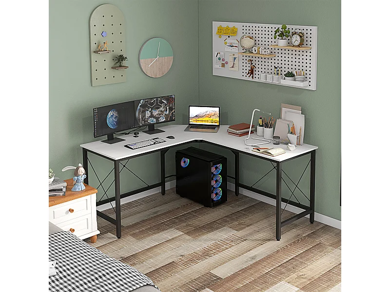 Escritorio Frambuesa Homcom diseño esquinero blanco 76x150x150 cm