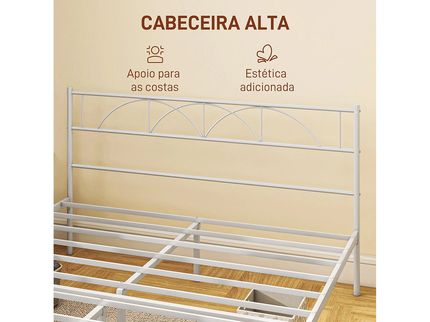 Estructura de cama doble Alaska Homcom con cabecero acero blanco 135x190 cm