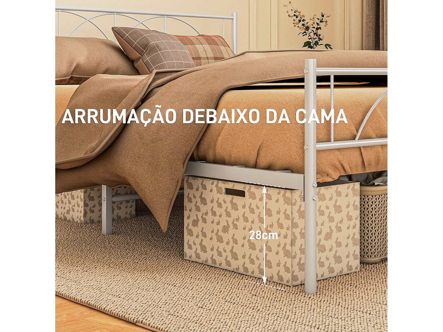 Estructura de cama doble Alaska Homcom con cabecero acero blanco 135x190 cm