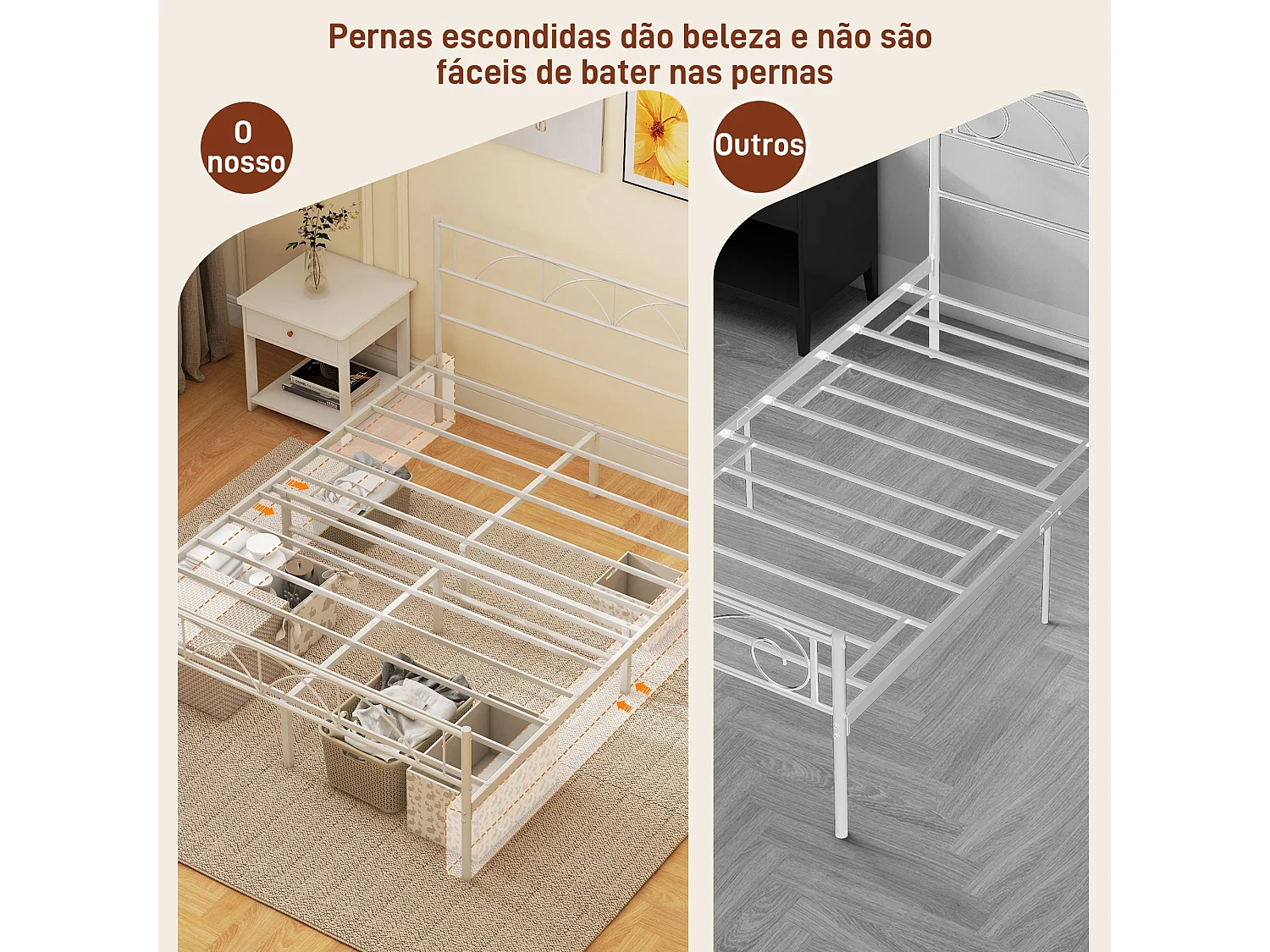 Estructura de cama doble Alaska Homcom con cabecero acero blanco 135x190 cm