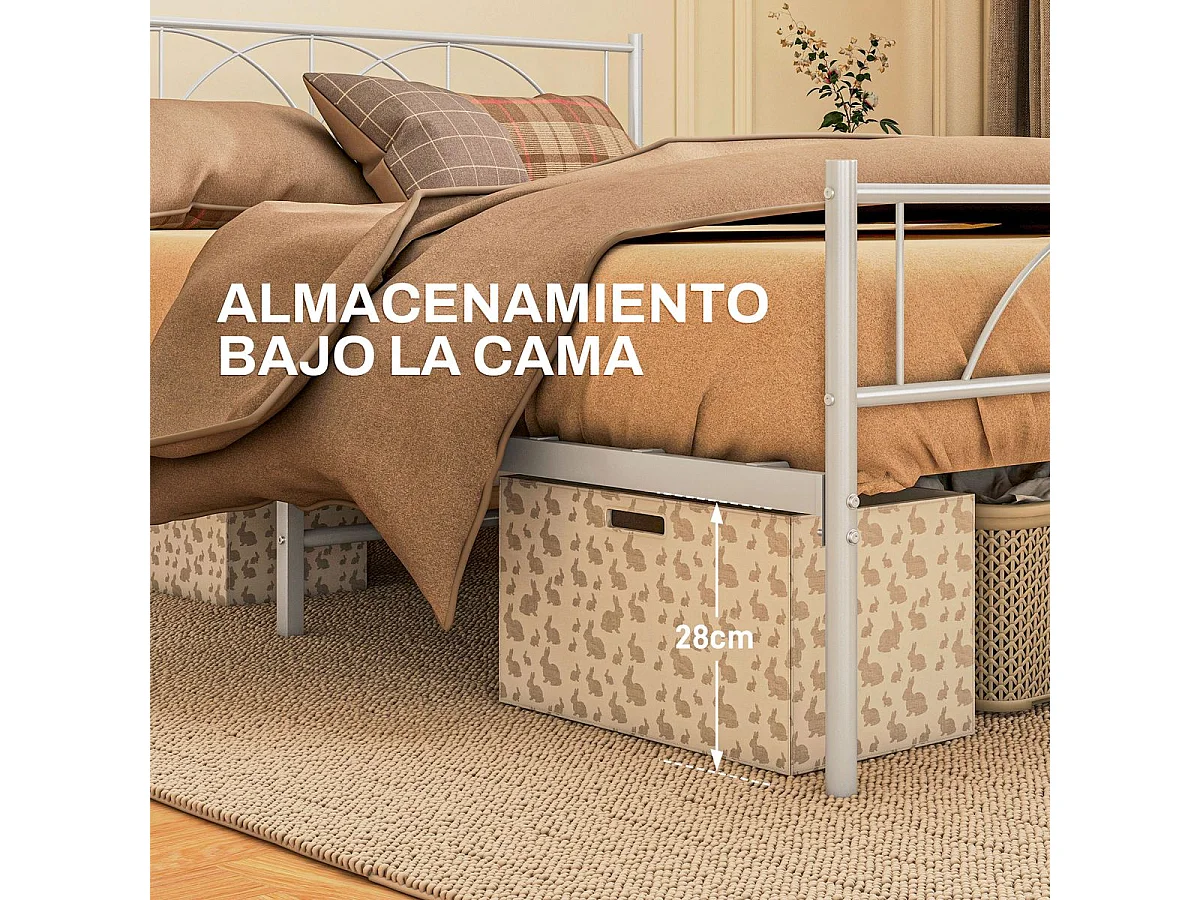 Estructura de cama doble Alaska Homcom con cabecero acero blanco 135x190 cm
