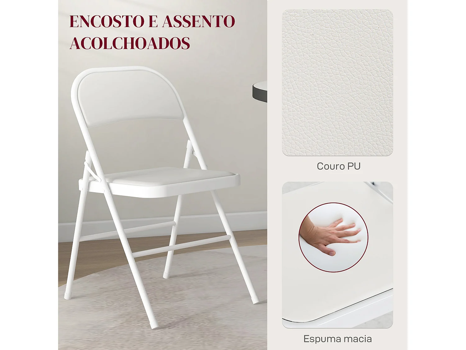 Conjunto Elegante de 2 Cadeiras Dobráveis com Encosto e Estrutura de Aço para Sala de Estar e Escritório