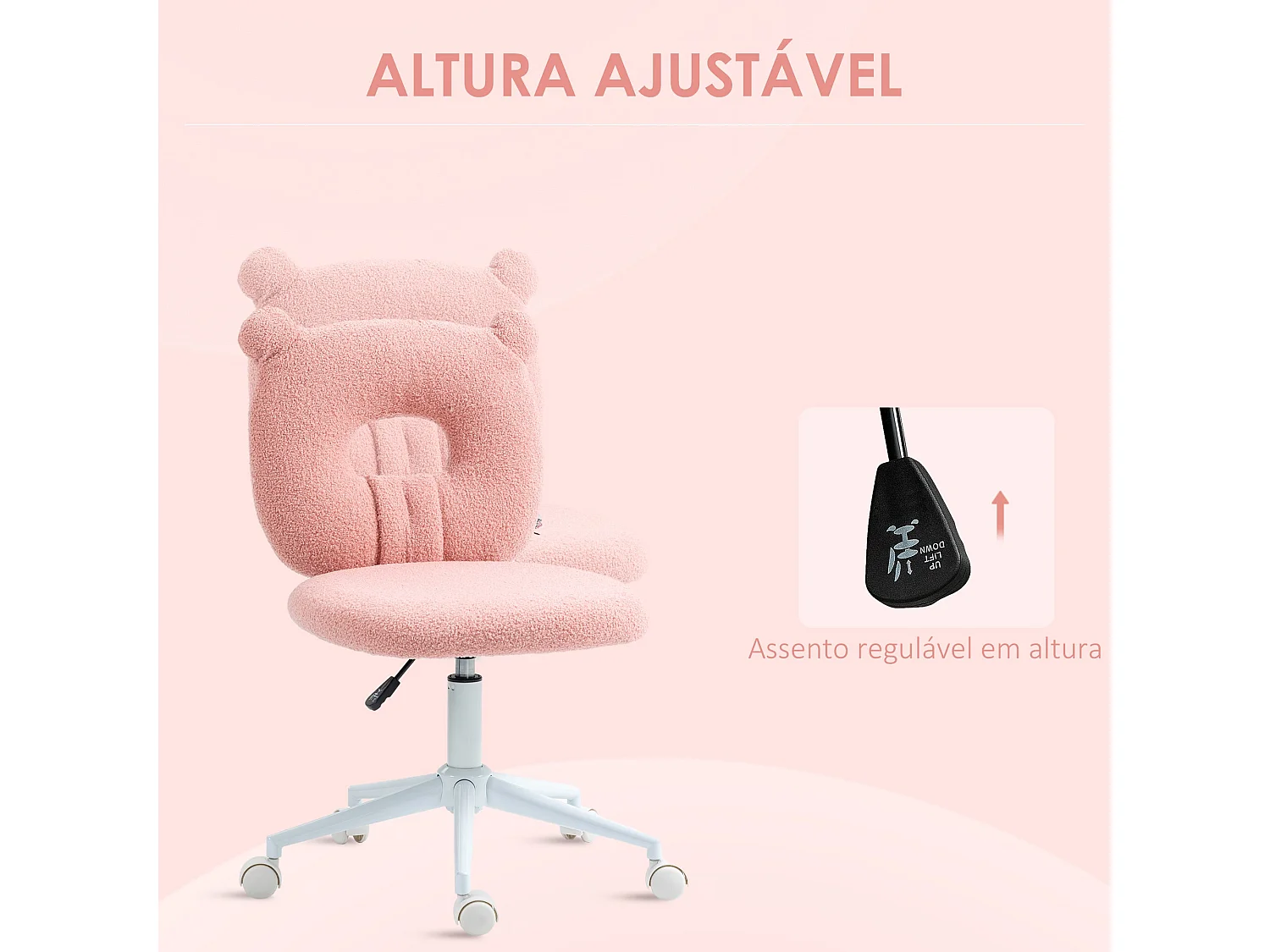 Silla de escritorio Osso Homcom altura regulable rosa 80-90x50x56 cm