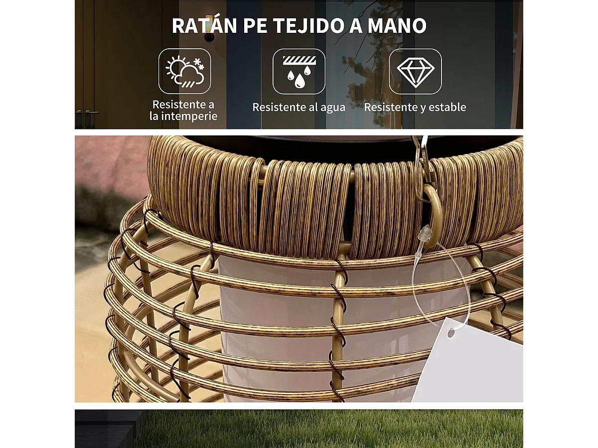 Farolillo solar Ashti Outsunny luces LED natural Ø18x37 cm