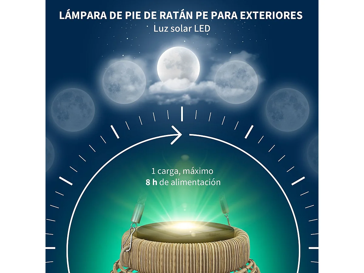 Farolillo solar Ashti Outsunny luces LED natural Ø18x37 cm