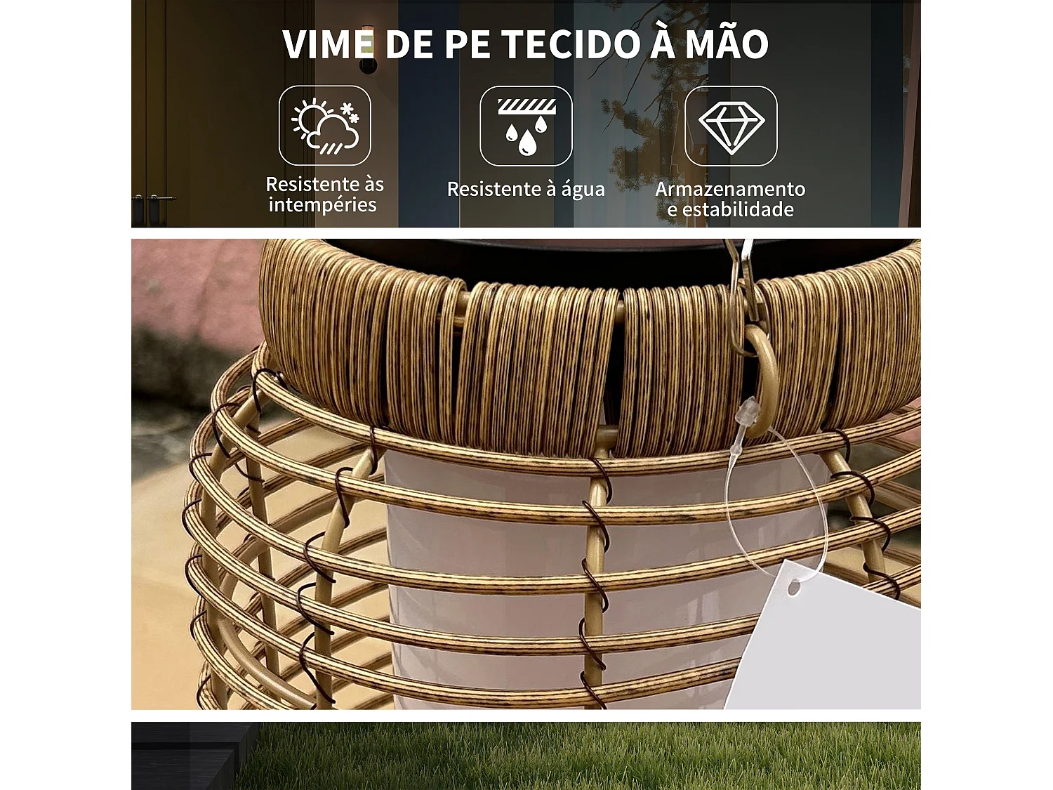 Farolillo solar Ashti Outsunny luces LED natural Ø18x37 cm