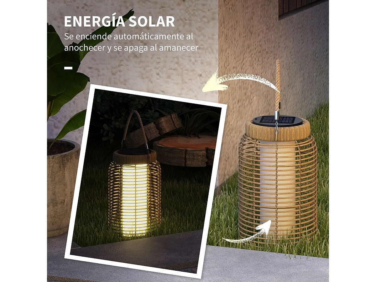 Farolillo solar Ashti Outsunny luces LED natural Ø18x37 cm