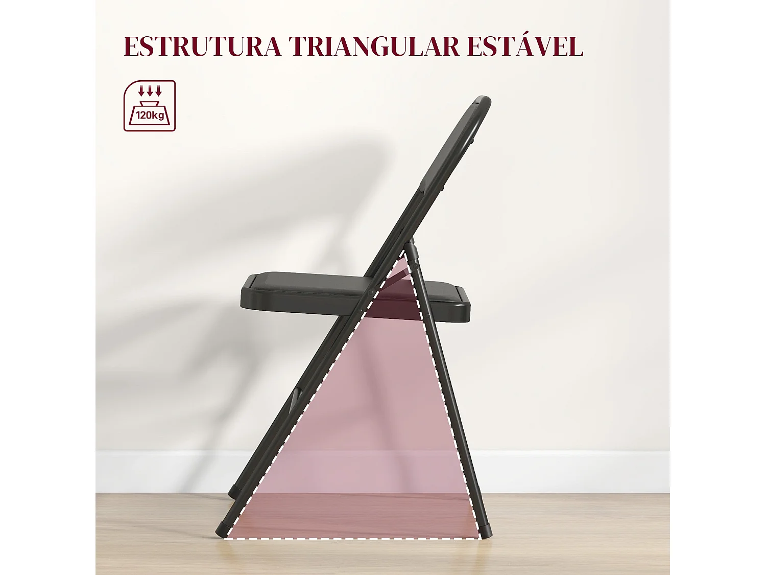 Conjunto de 2 Cadeiras Dobráveis com Encosto e Estrutura de Aço para Sala e Escritório - Modelo Trani Preto 45x46x78 cm