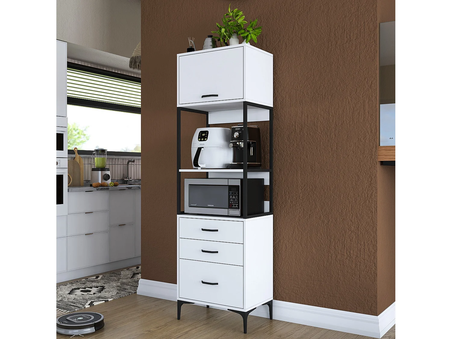 Armário Alto de Cozinha Etna E-1 Branco 60x198.6x25cm - Solução Moderna para Organização