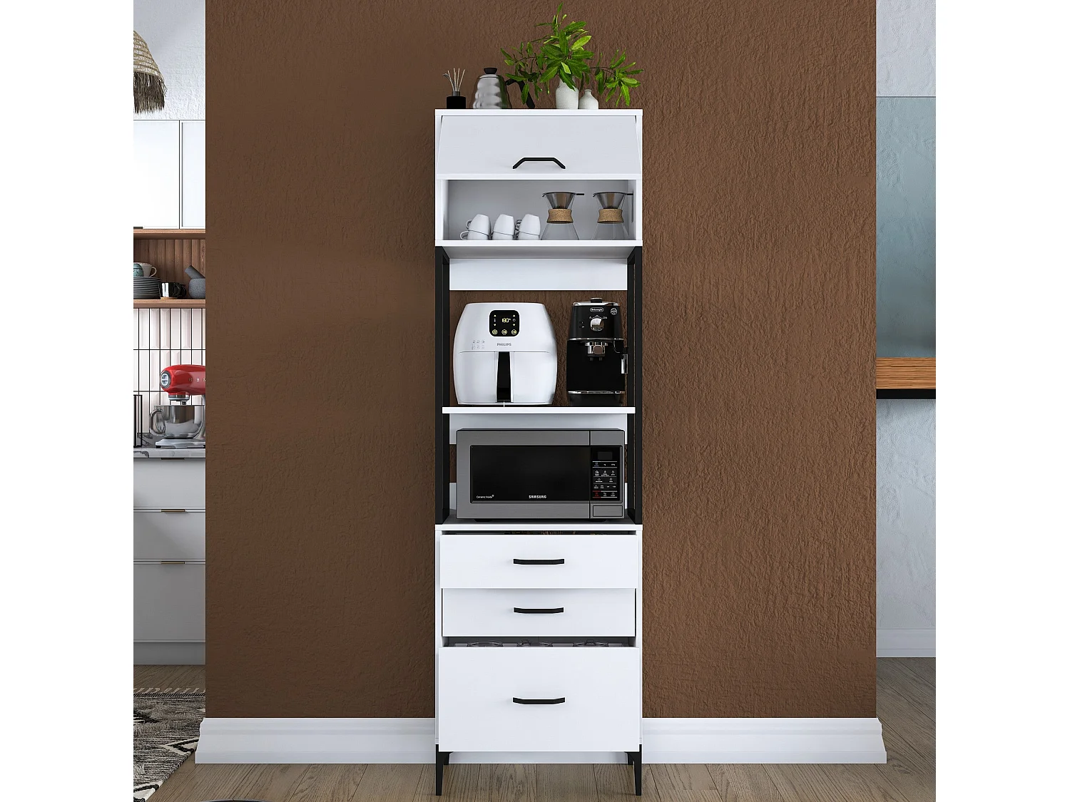 Armário Alto de Cozinha Etna E-1 Branco 60x198.6x25cm - Solução Moderna para Organização