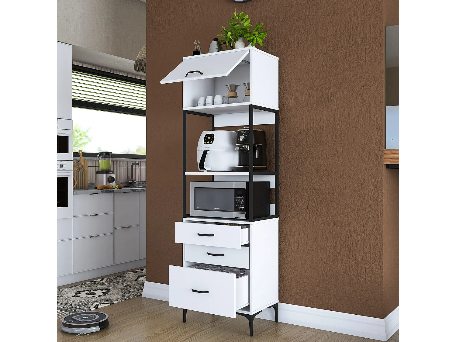 Armário Alto de Cozinha Etna E-1 Branco 60x198.6x25cm - Solução Moderna para Organização