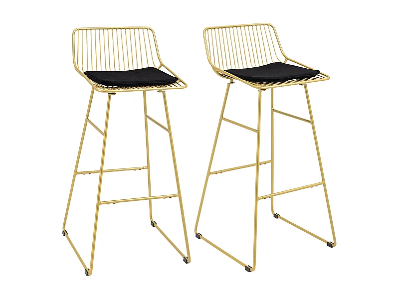 Pack de 2 taburetes Pepa Homcom cojín + respaldo dorado/negro 94,6x44,5x48 cm