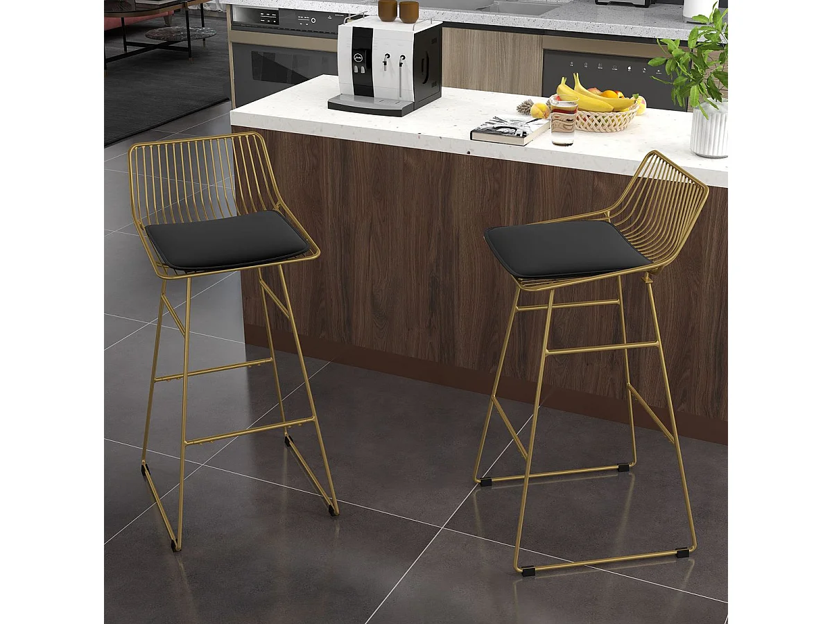 Pack de 2 taburetes Pepa Homcom cojín + respaldo dorado/negro 94,6x44,5x48 cm