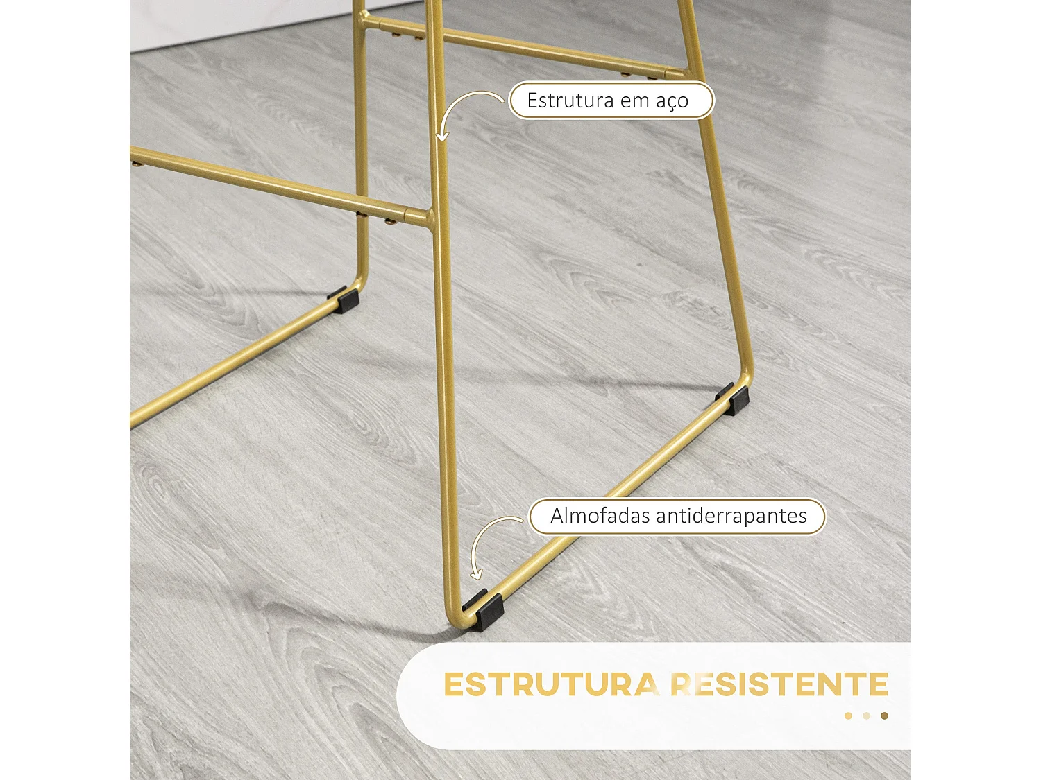 Pack de 2 taburetes Pepa Homcom cojín + respaldo dorado/negro 94,6x44,5x48 cm