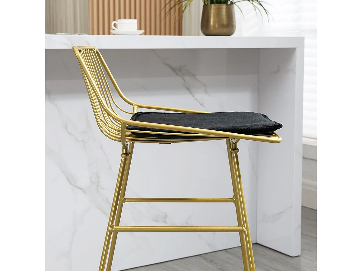 Pack de 2 taburetes Pepa Homcom cojín + respaldo dorado/negro 94,6x44,5x48 cm