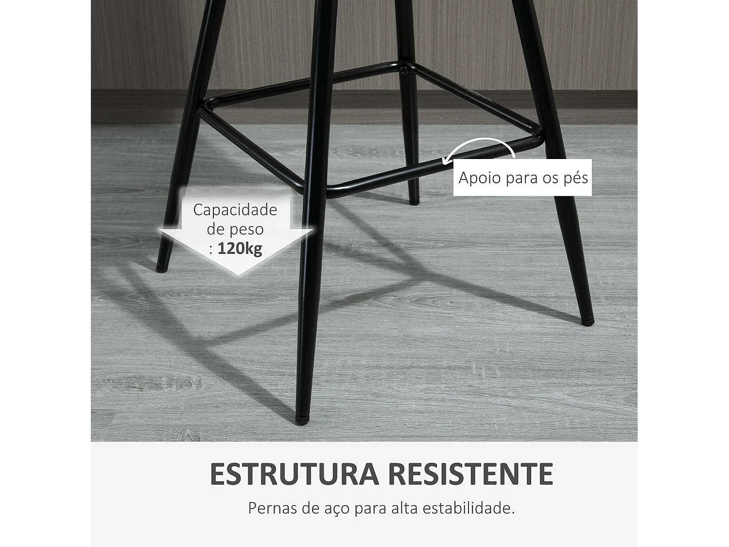 Conjunto Elegante de 2 Bancos de Bar com Encosto e Apoio para os Pés em Estilo Nórdico