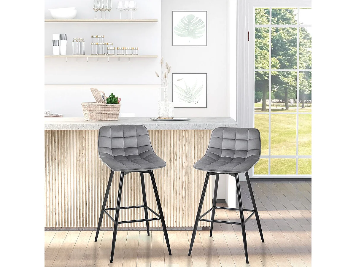 Conjunto Elegante de 2 Bancos de Bar com Encosto e Apoio para os Pés em Estilo Nórdico